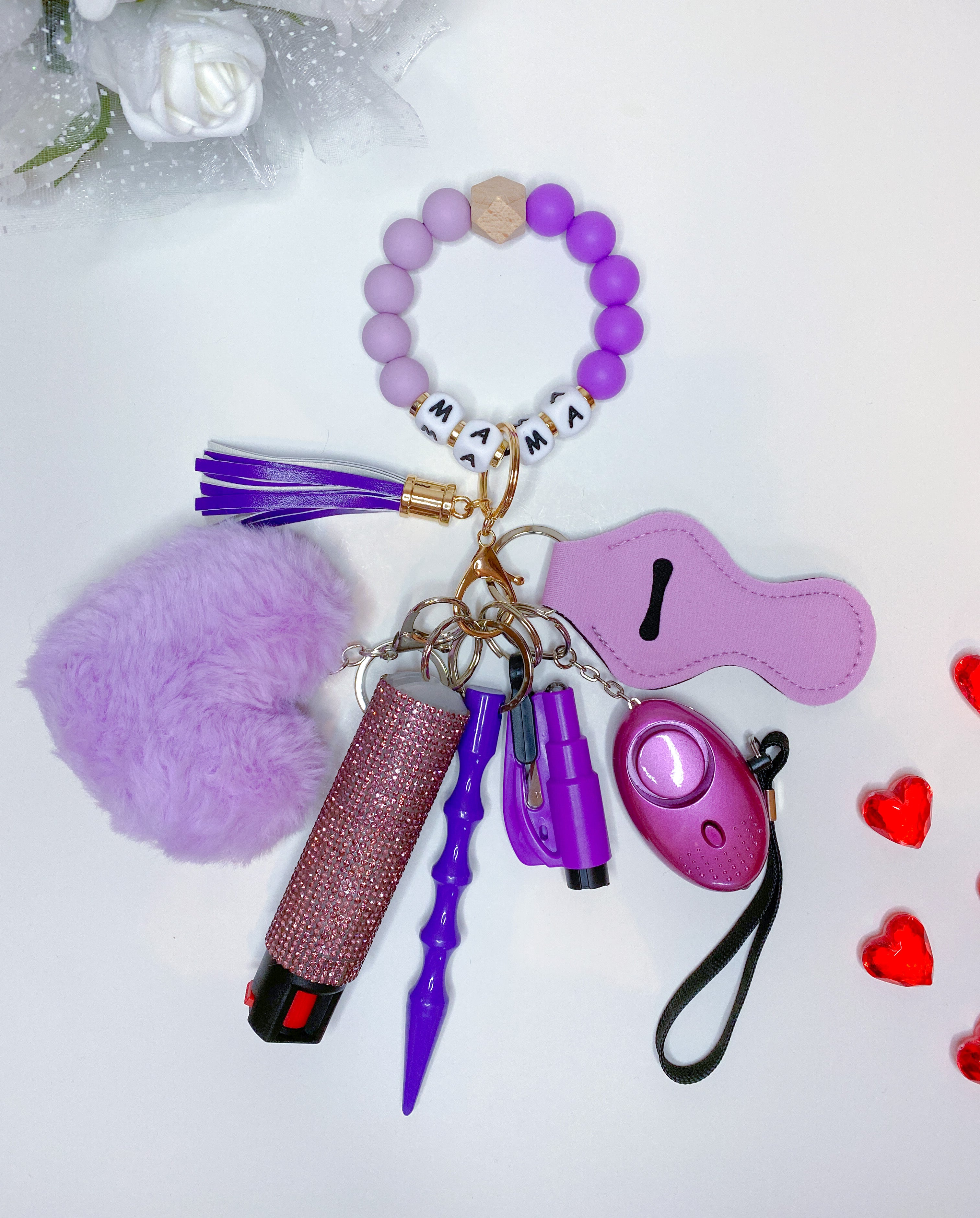 Purple Mama Beaded Safety Keychain