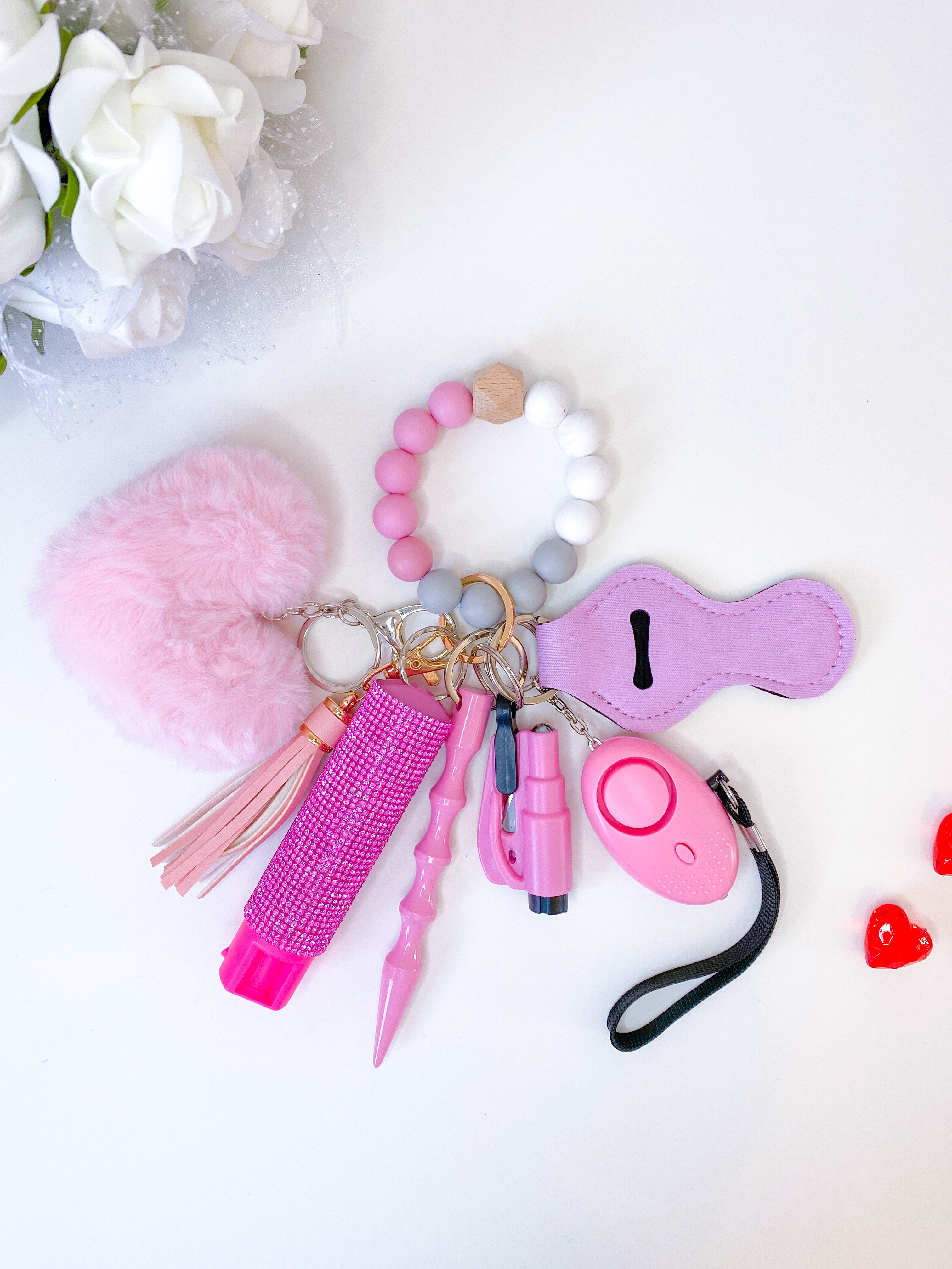Baby Pink Beaded Safety Keychain